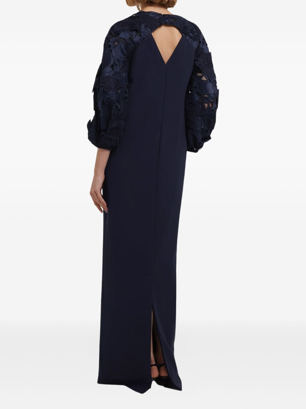 floral-embellished balloon-sleeve gown - 4