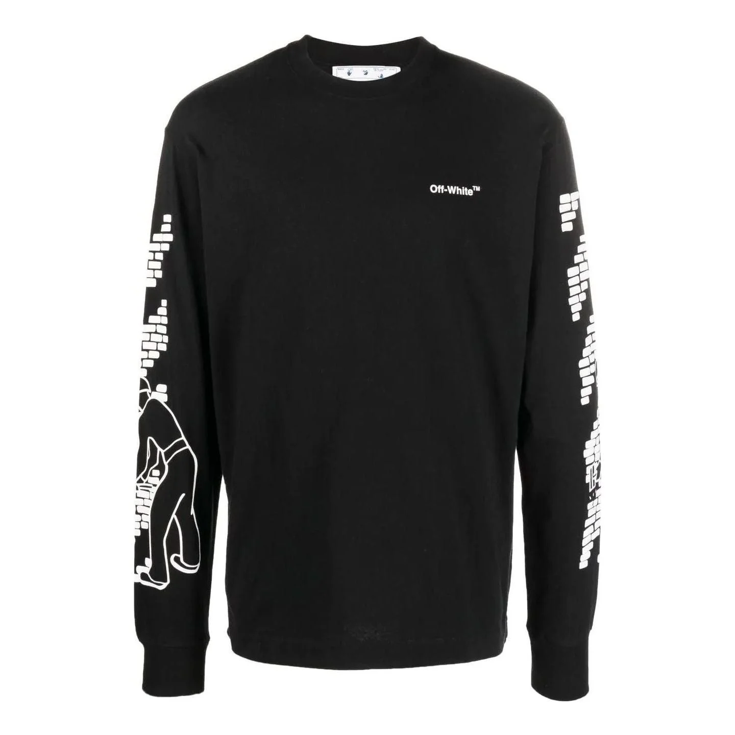 Men's Off-White FW22 Logo Printing Round Neck Long Sleeves Black T-Shirt OMAB064F22JER0051001 - 1