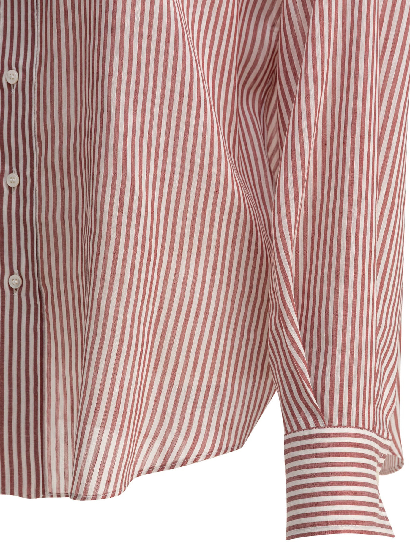 Brunello Cucinelli Linen And Silk Striped Organza Shirt With Shiny Collar Detail - 4