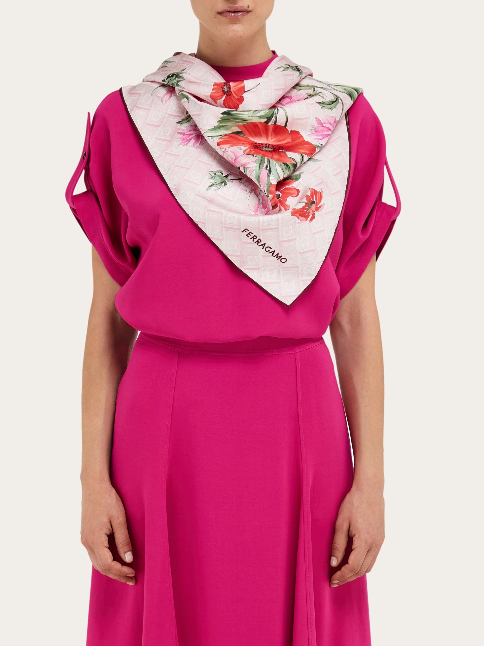 Bouquet print silk scarf - 3