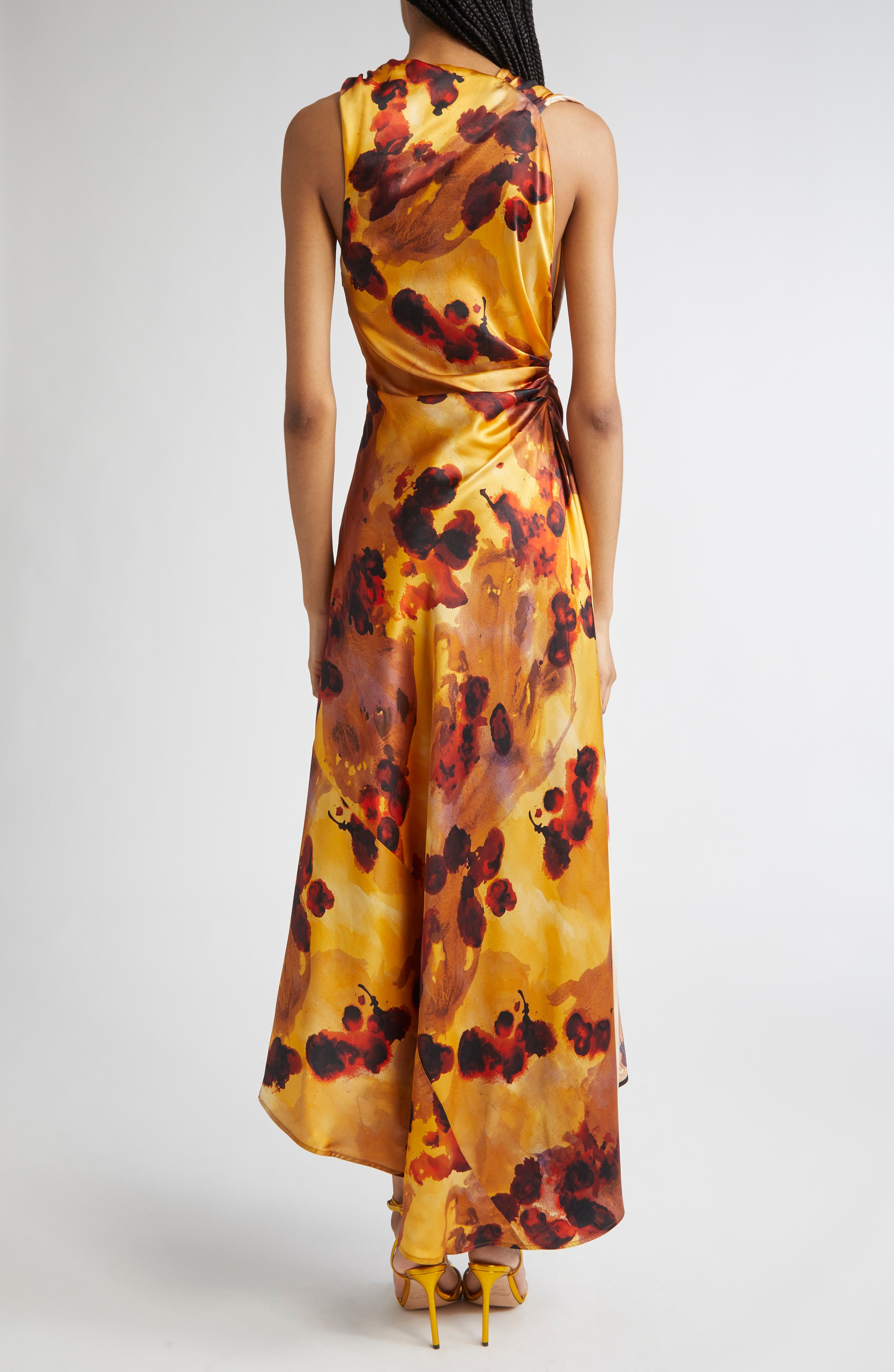 Victoria Beckham Abstract Floral Asymmetric Silk Midi Dress in Amber at Nordstrom - 2