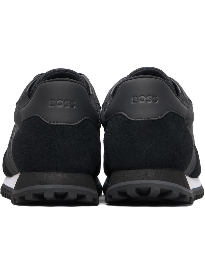 Black Runner-Inspired Faux-Leather Trim Sneakers 2