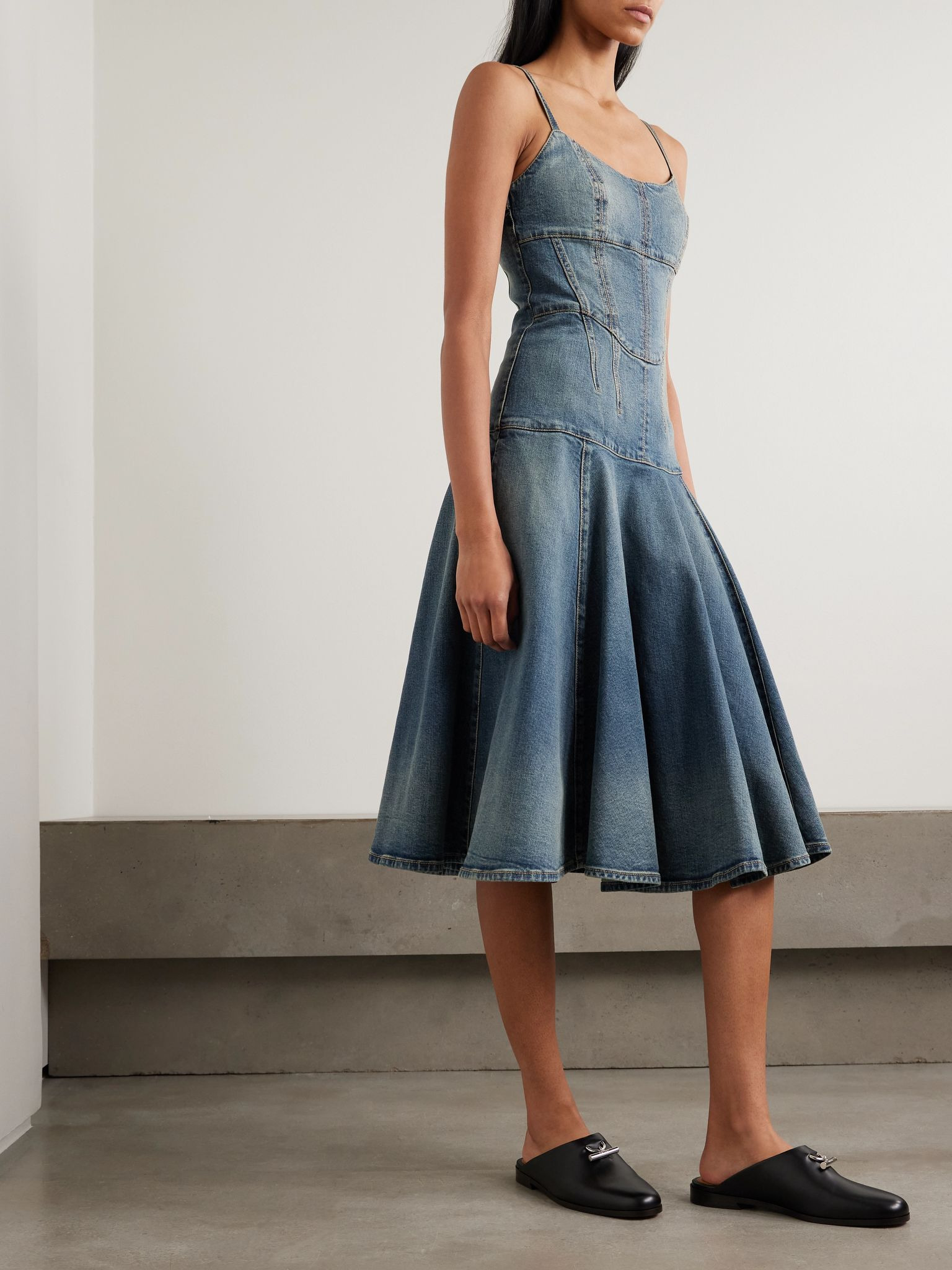 Paneled denim midi dress Blue - 2