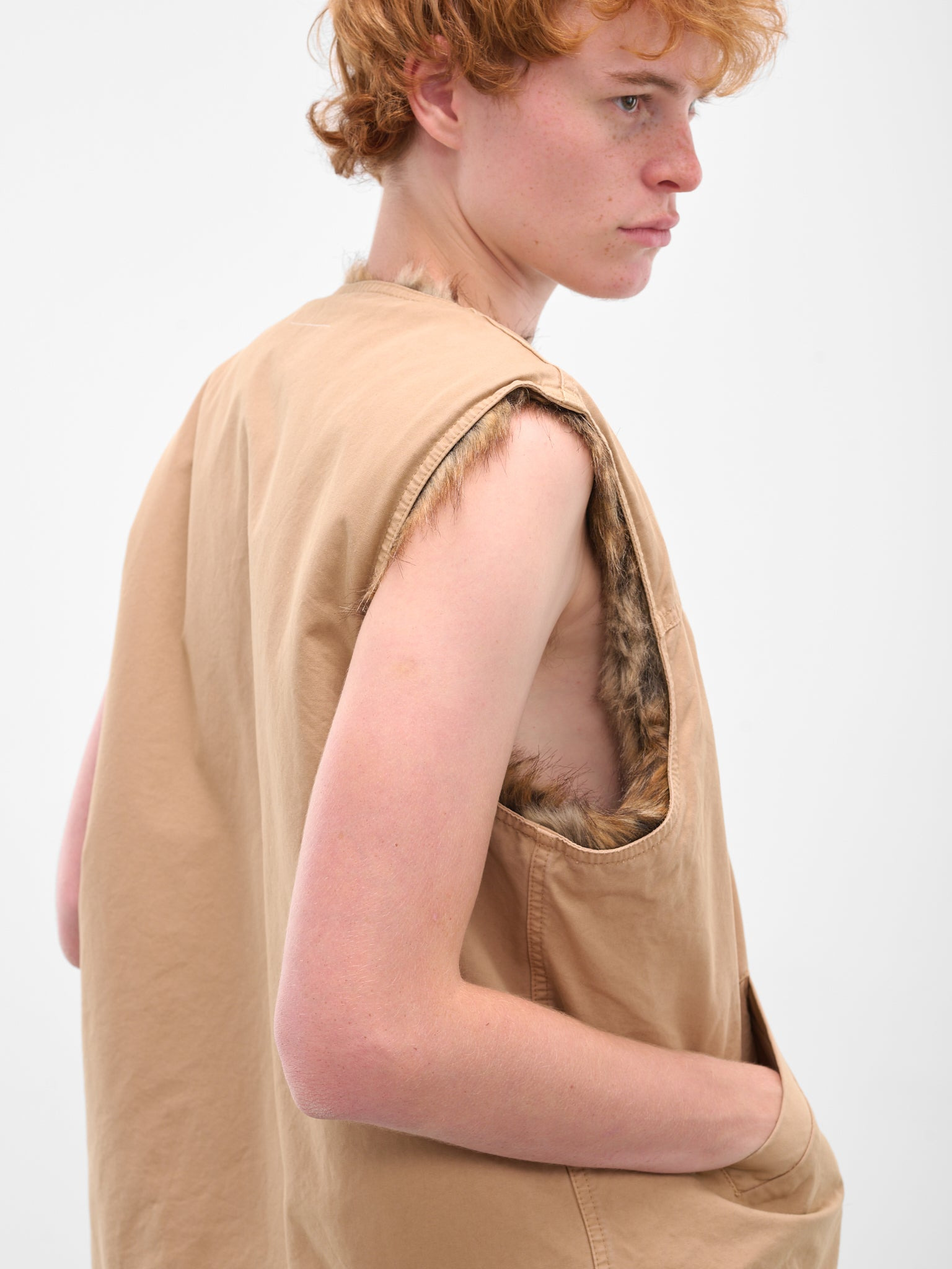 Beige Faux Fur Lined Vest - 5