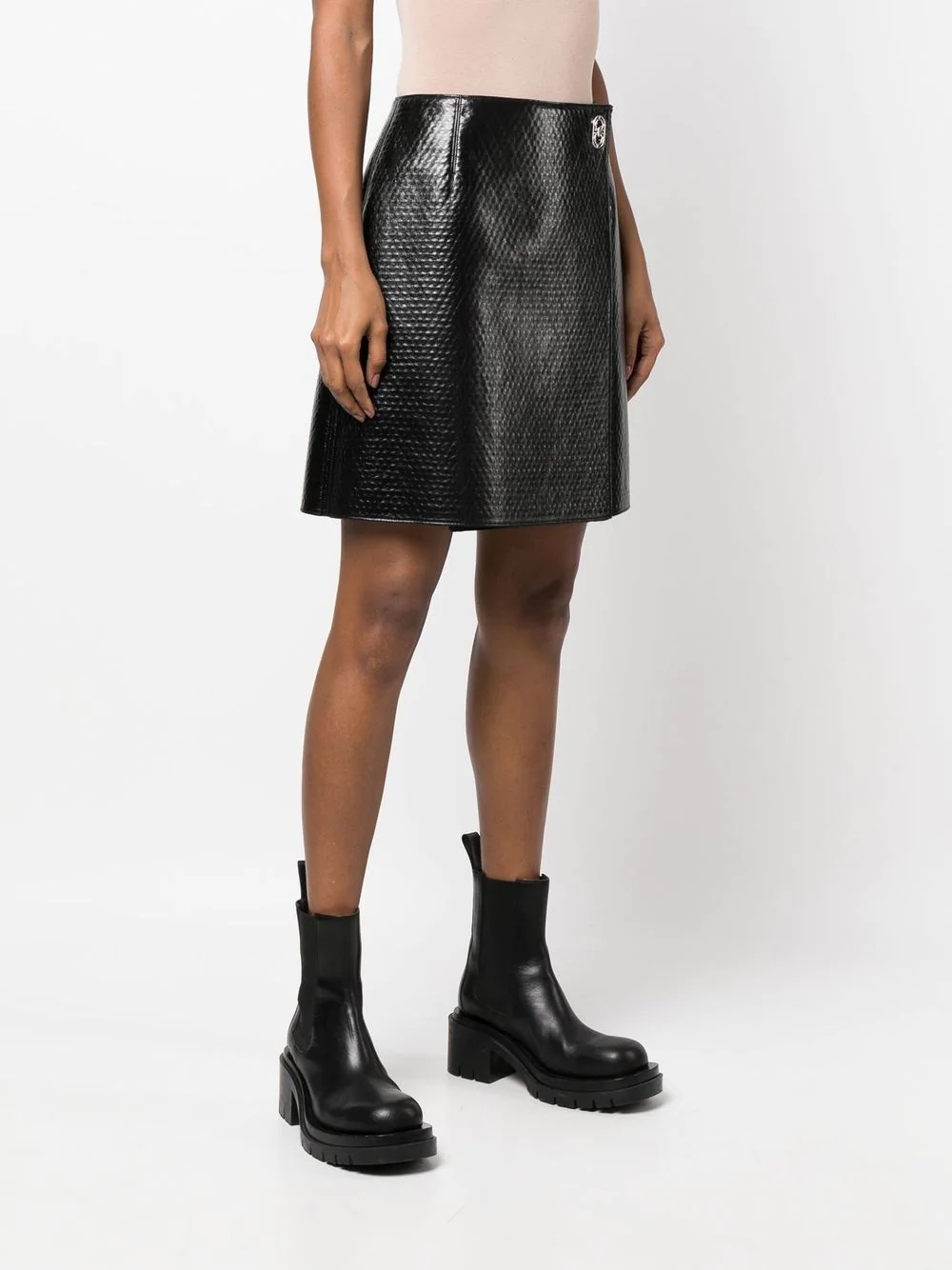embossed wrap leather skirt - 3