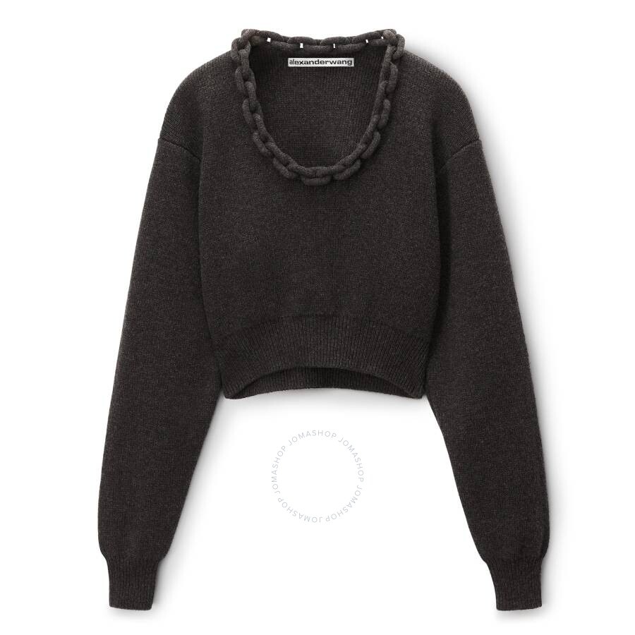 Alexander Wang Charcoal Melange Scoop-Neck Cashmere Jumper - 1