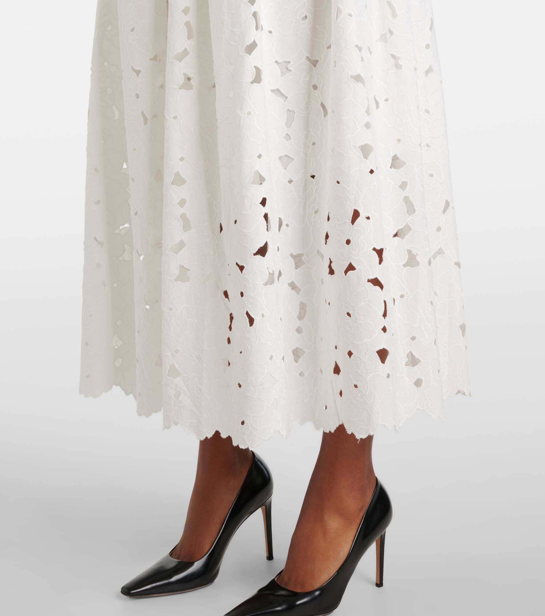 Gathered cotton-blend midi skirt - 5