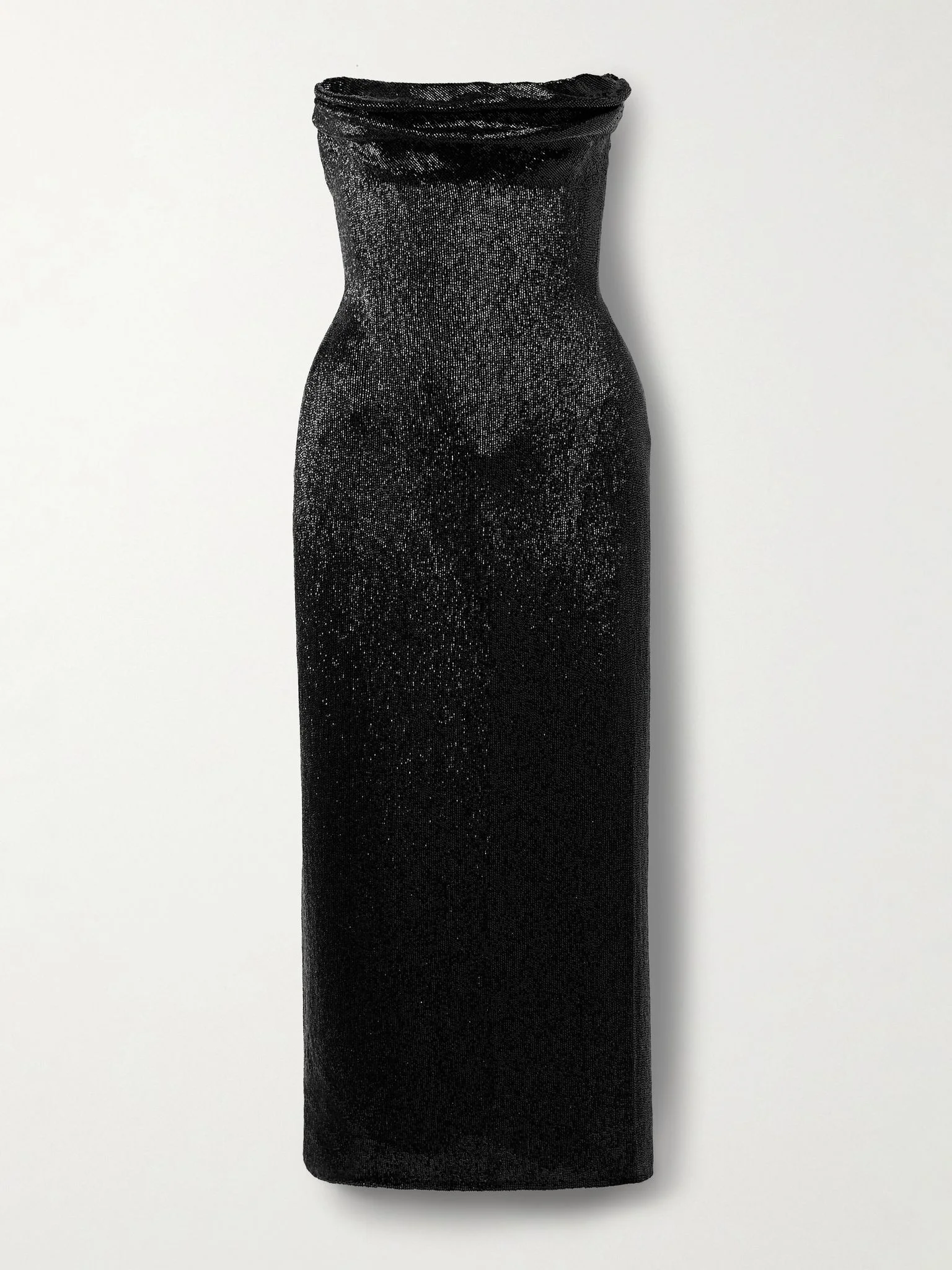 Ivy draped strapless beaded tulle midi dress Black - 1