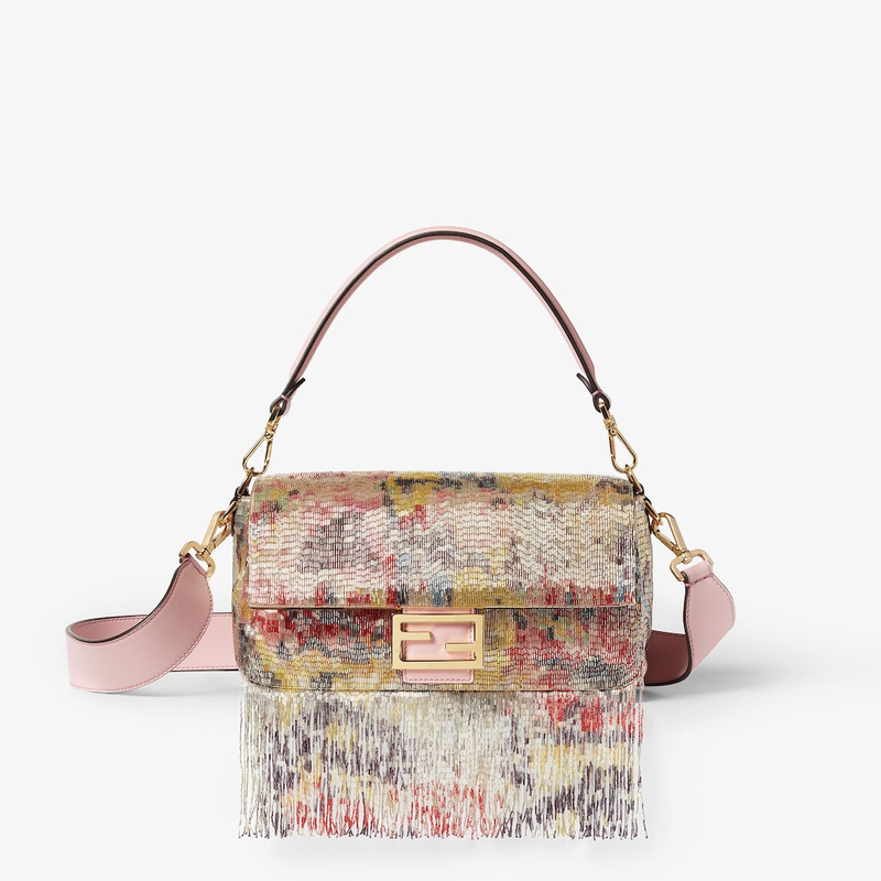 Baguette® Abstract Flower bag embroidered with multicolor beads and fringes 1