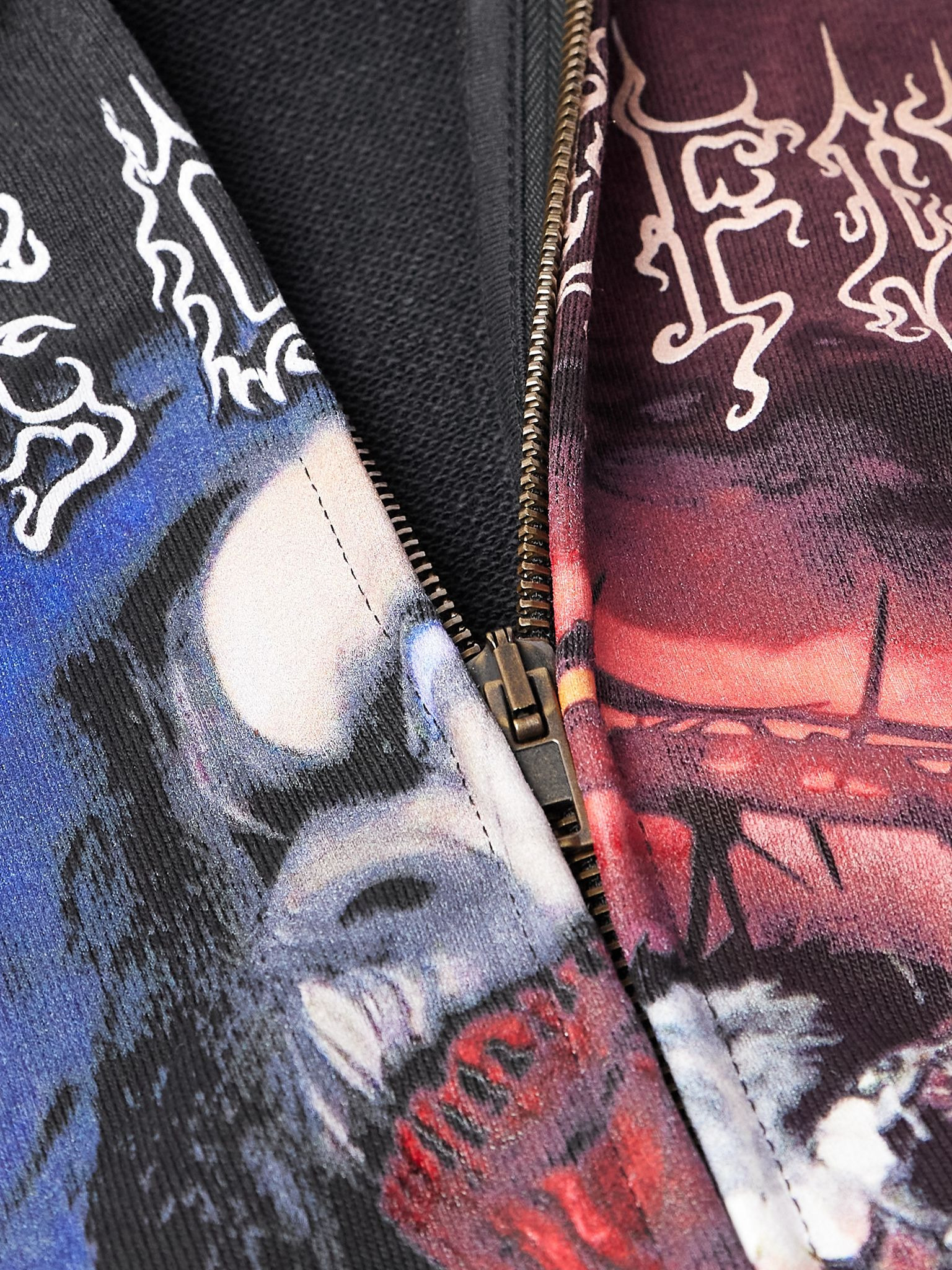 + Cradle of Filth Oversized Panelled Cotton-Blend Jersey Zip-Up Hoodie Red - 5