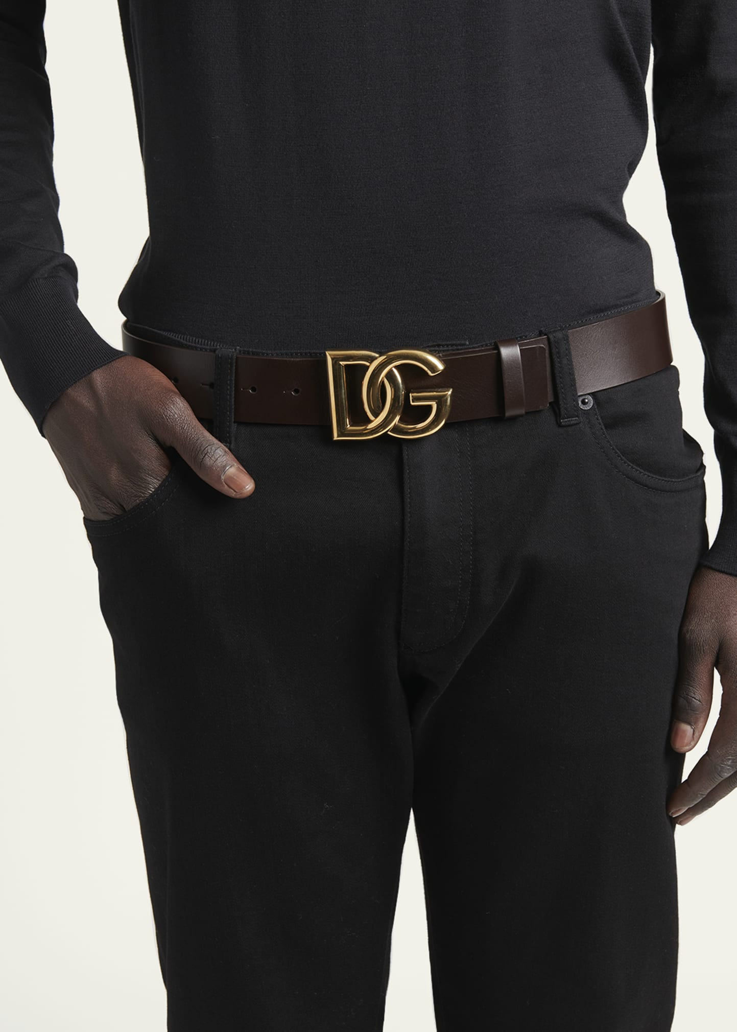 Men's DG-Logo Leather Buckle Belt - 2