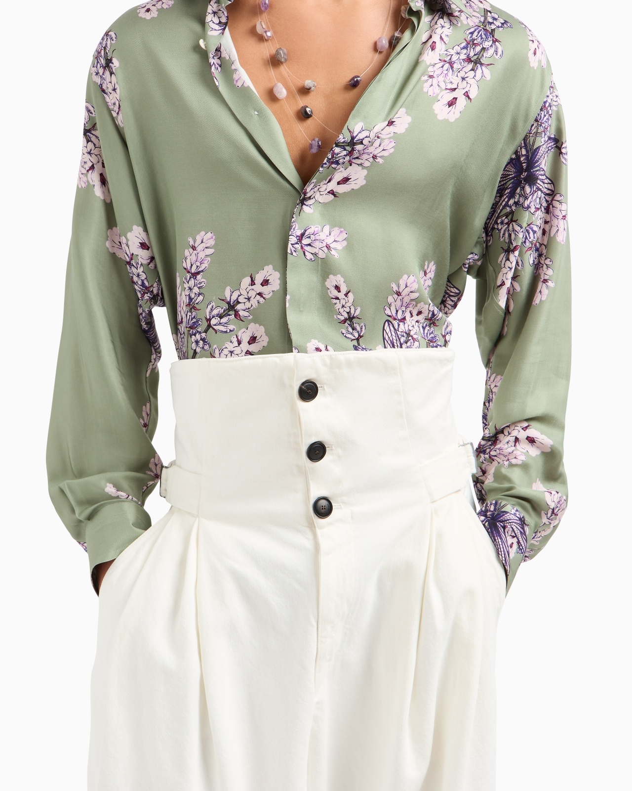 DESTROYED-EFFECT CANVAS TROUSERS WITH PEPLUM - 6