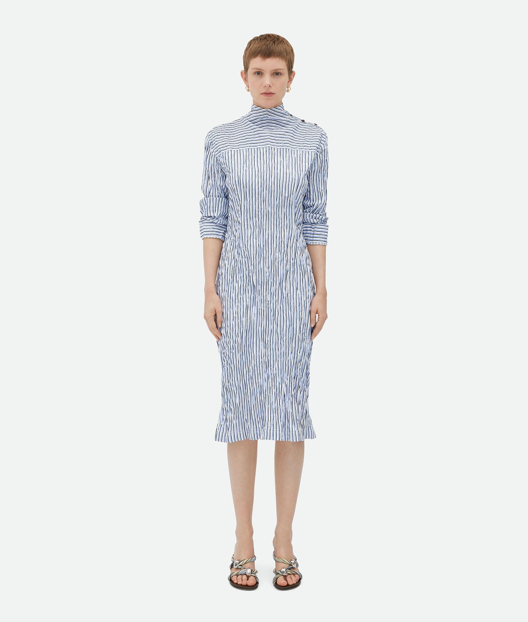 Striped Technical Viscose Crinkled Dress - 4