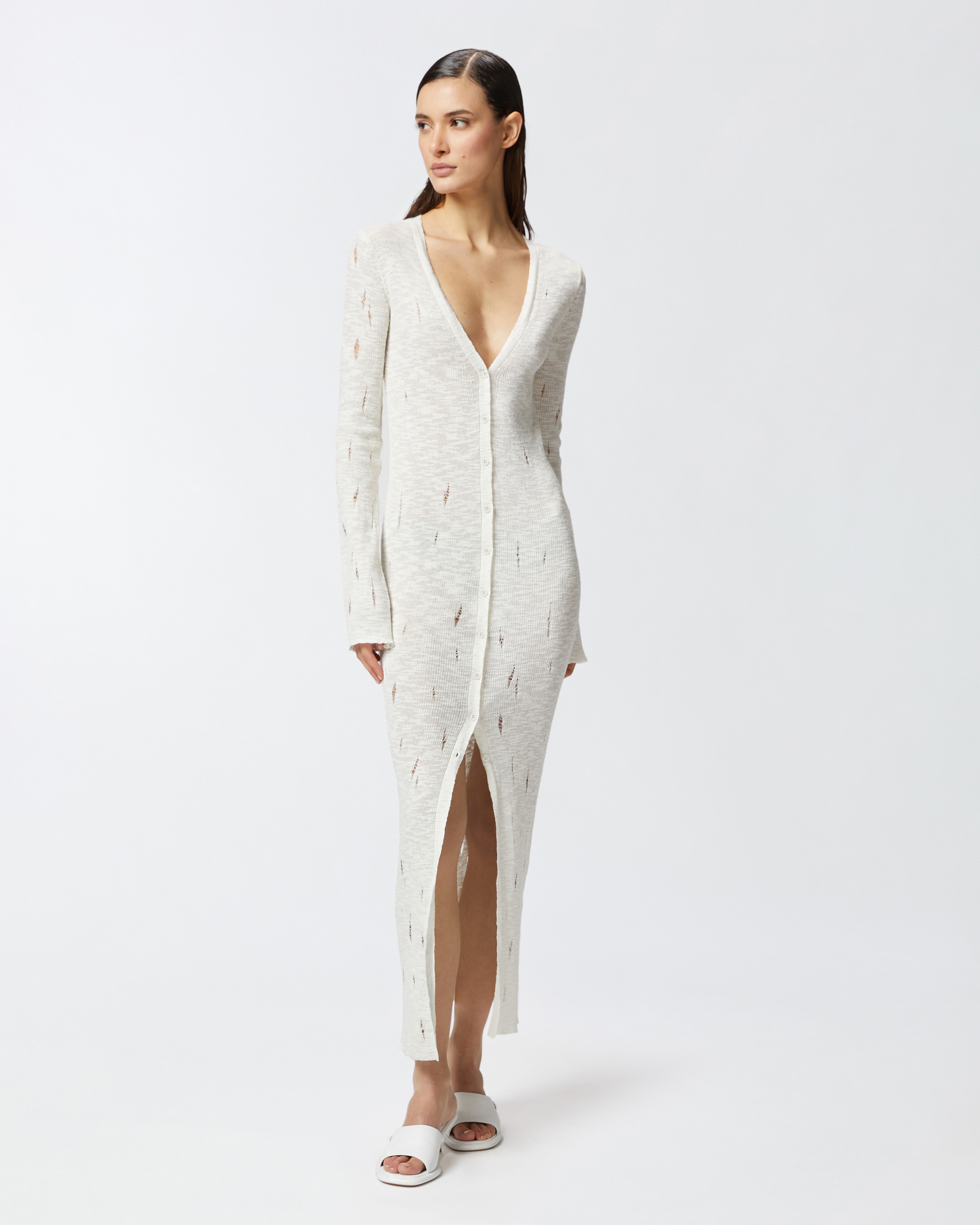 LONG CARDIGAN DRESS IN LIGHT KNIT WITH TEARS - 3