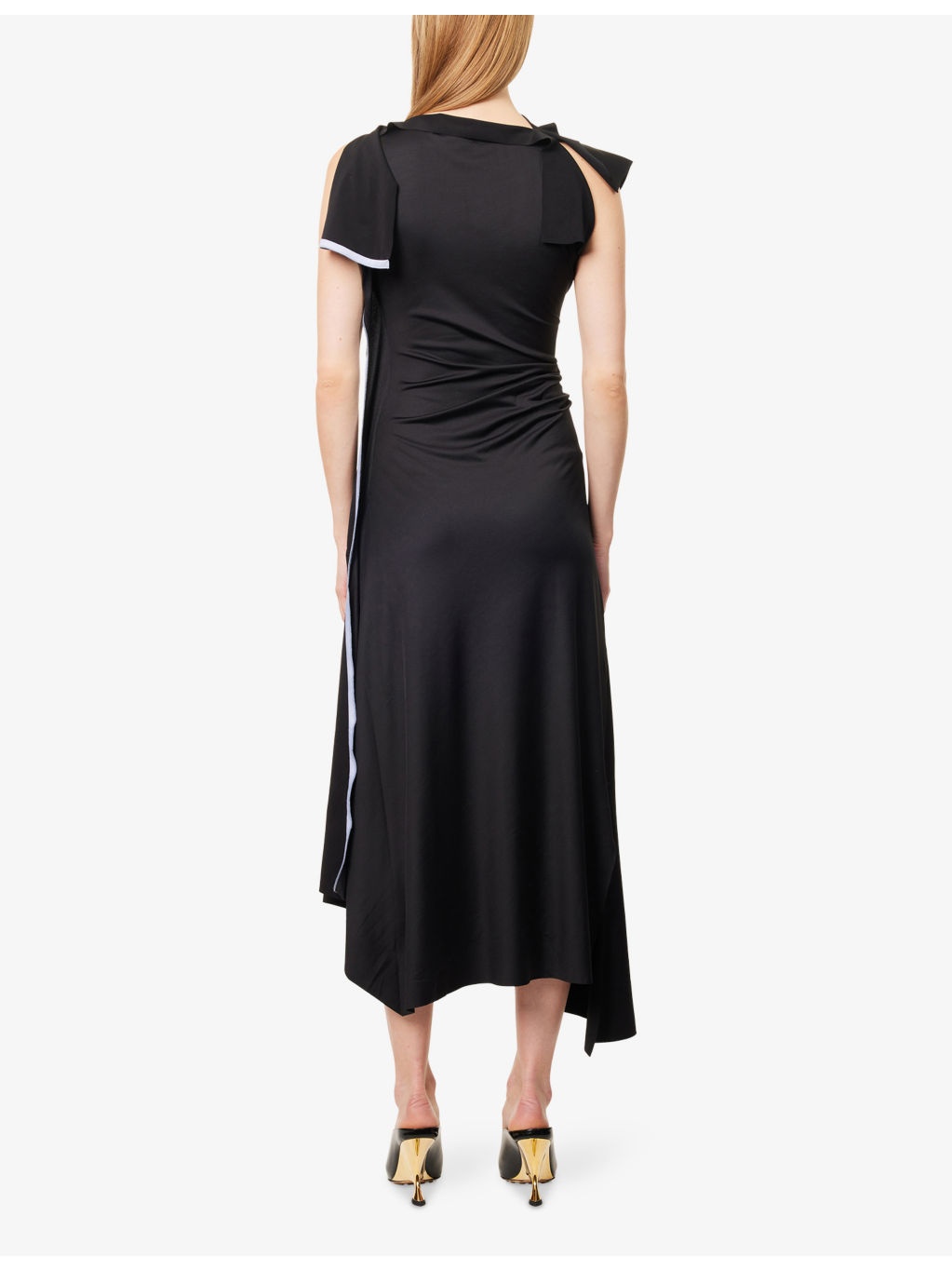 Draped Contrast-Trim Stretch-Woven Midi Dress - 4