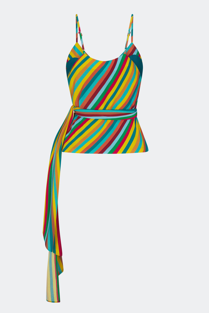 SIMONMILLER Marlowe Crepe Tie Tank In Vibrant Multi Stripe outlook
