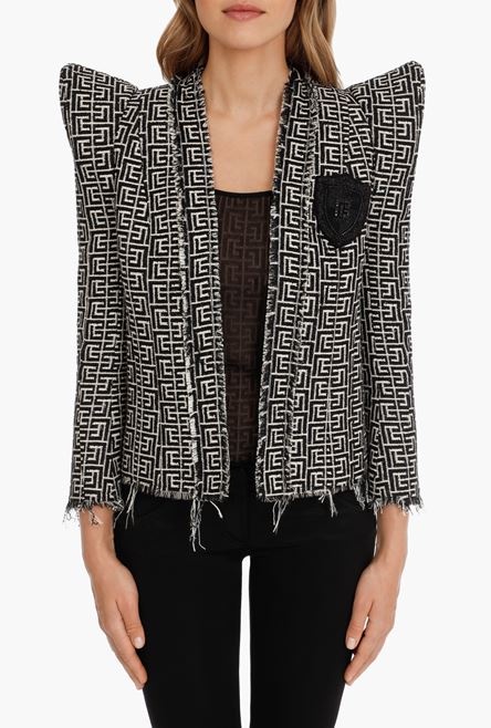 Bicolor jacquard-patterned tweed jacket with Balmain monogram - 5