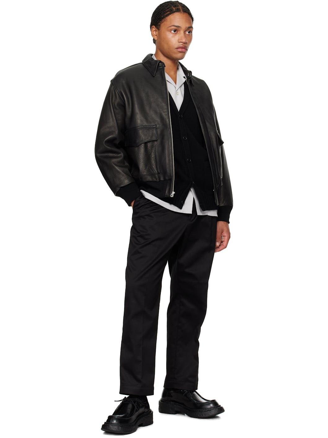 WACKO MARIA Black A-2 Leather Flight Jacket | REVERSIBLE