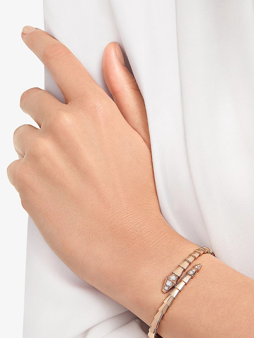 Serpenti Viper 18ct rose-gold and 0.47ct brilliant-cut diamond bangle bracelet - 3