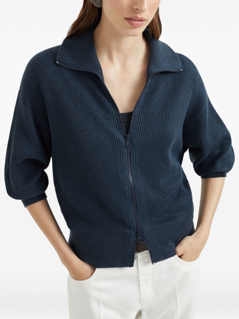 metallic-threading cardigan - 5