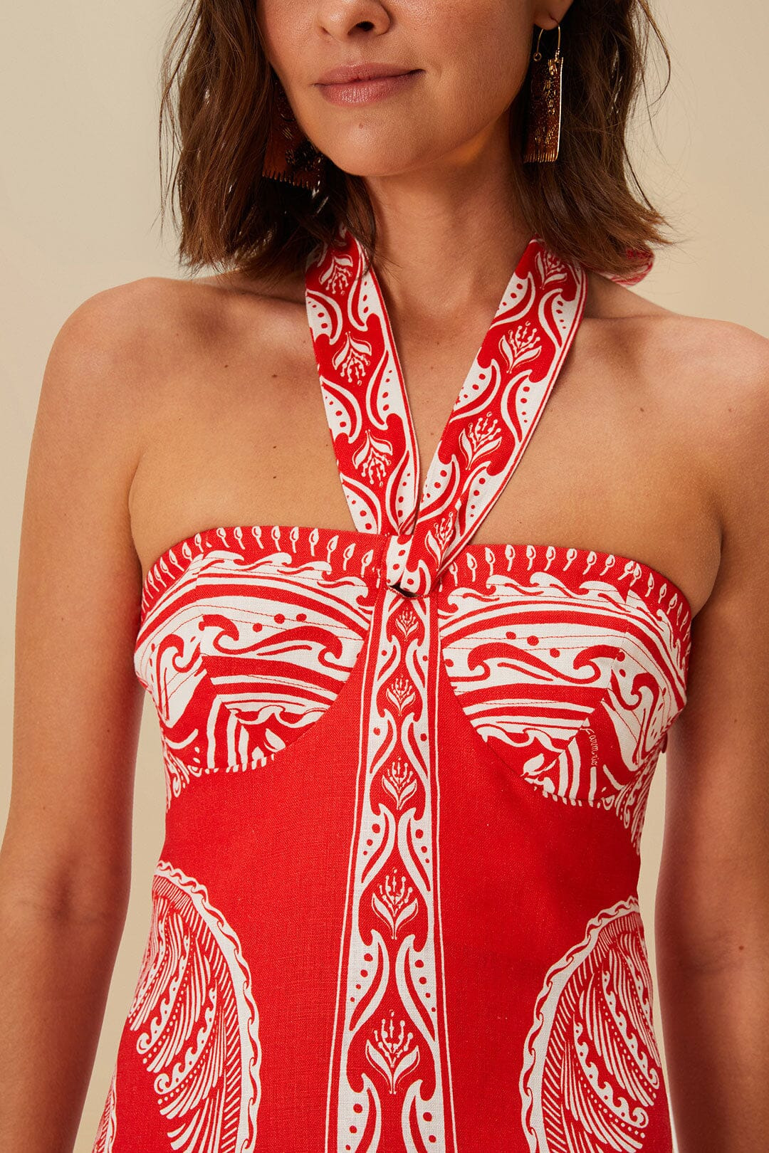 Red Majestic Coconut Tree Euroflax™ Premium Linen Mini Dress - 4