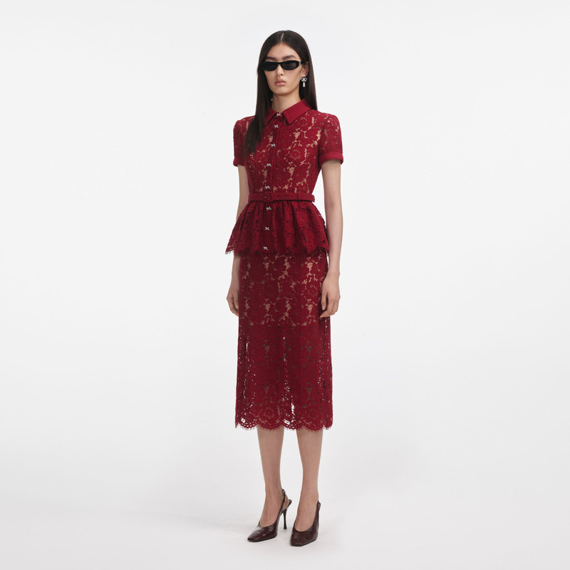 Burgundy Lace Peplum Midi Dress 2