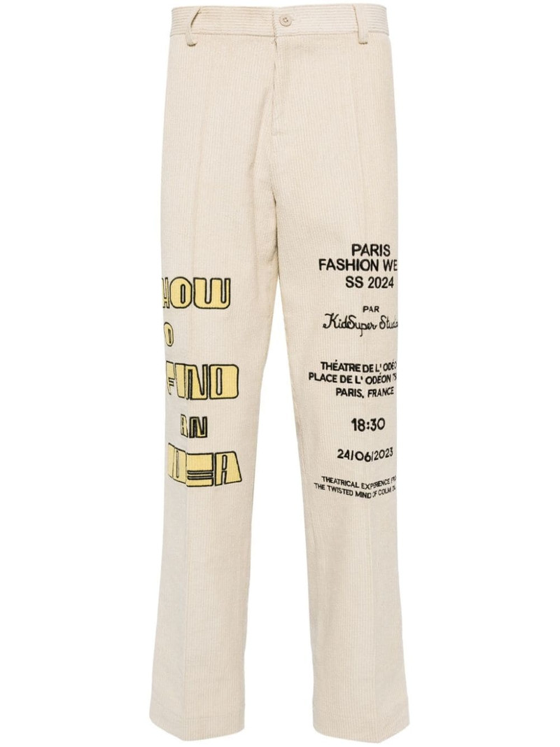 embroidered-motif corduroy trousers 1