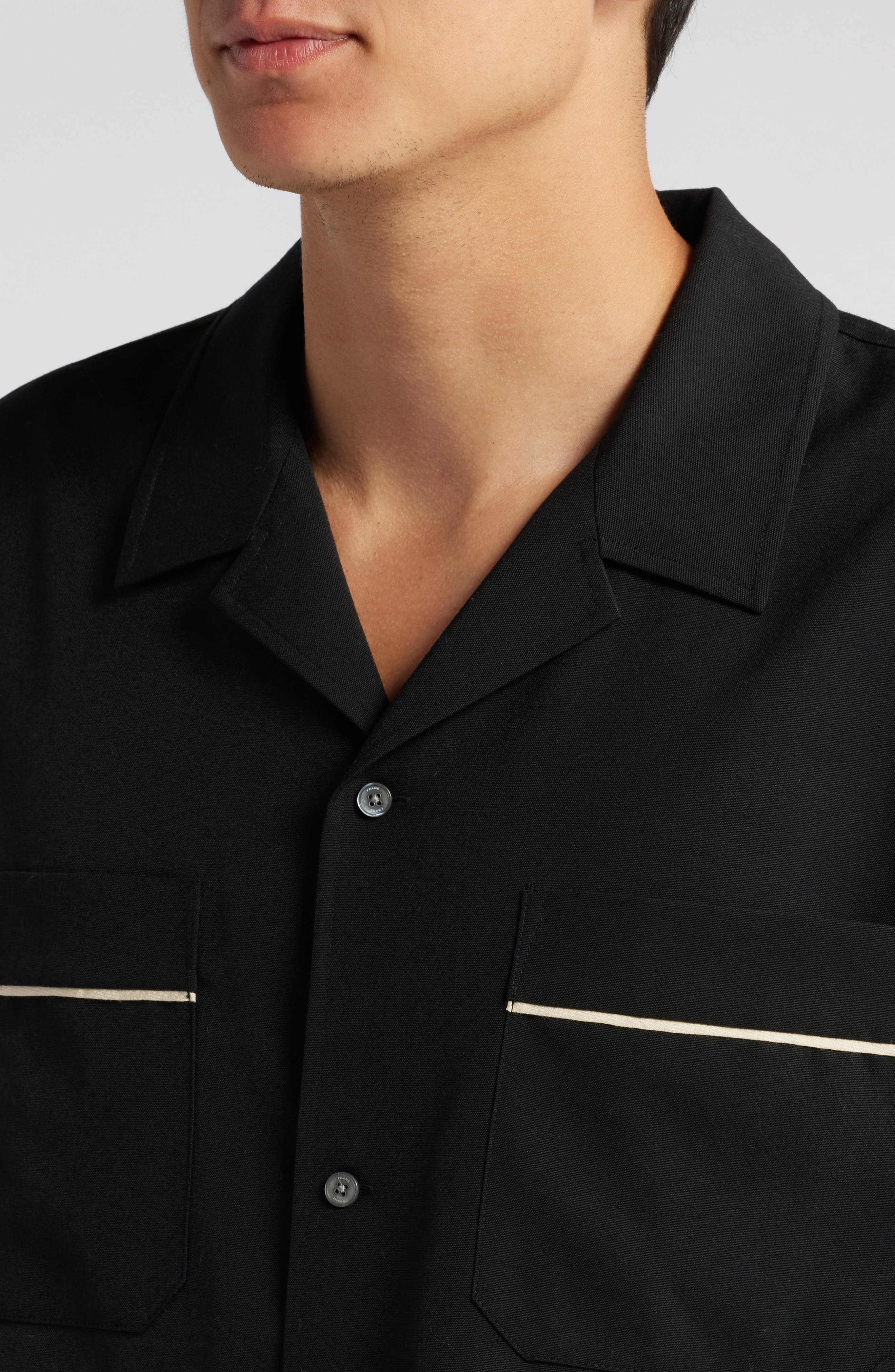 FRAME Long Sleeve Camp Shirt in Black at Nordstrom - 2