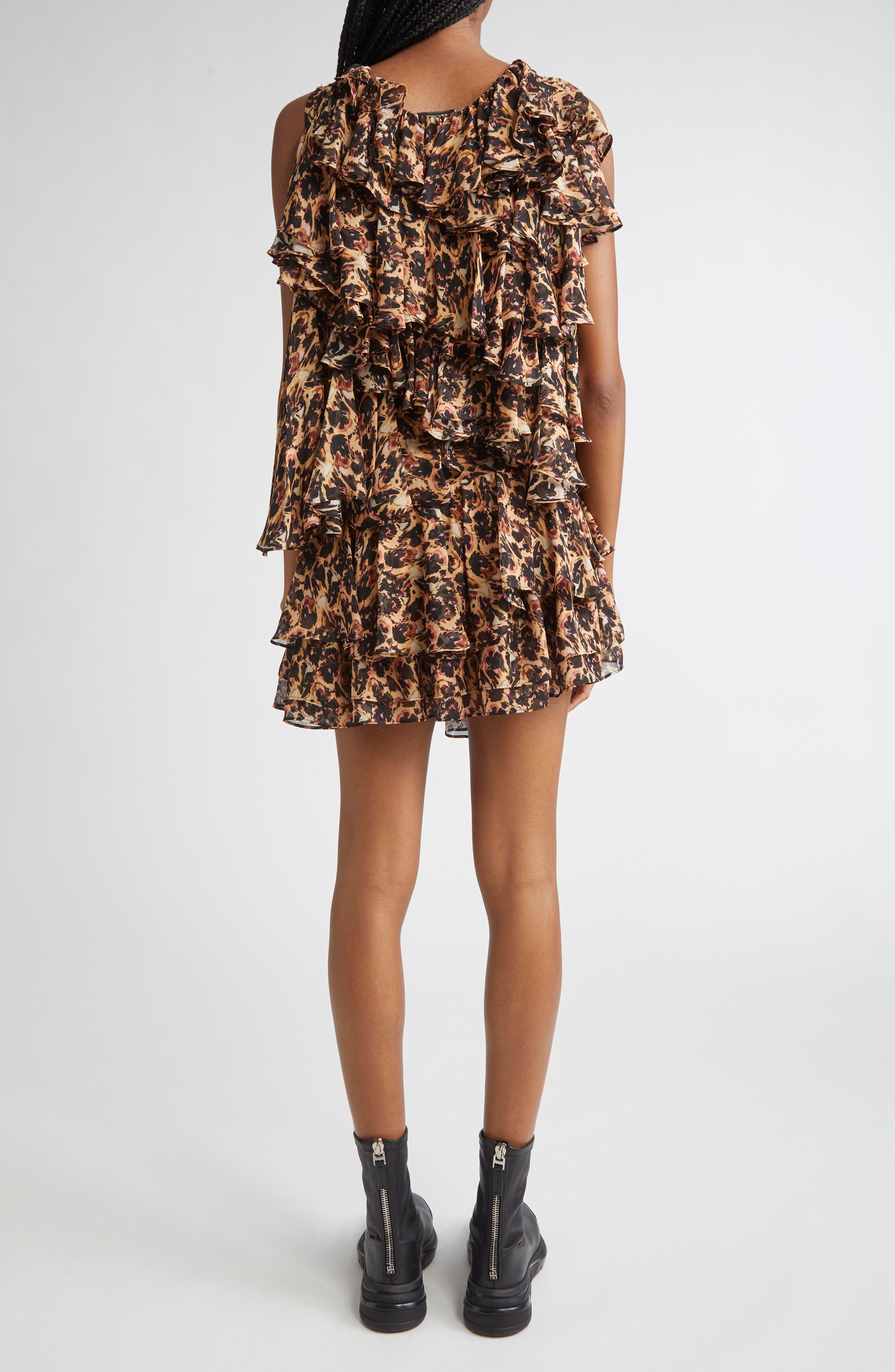 Collina Strada Leopard Print Ruffle Silk Minidress in Leopard Peony at Nordstrom - 2