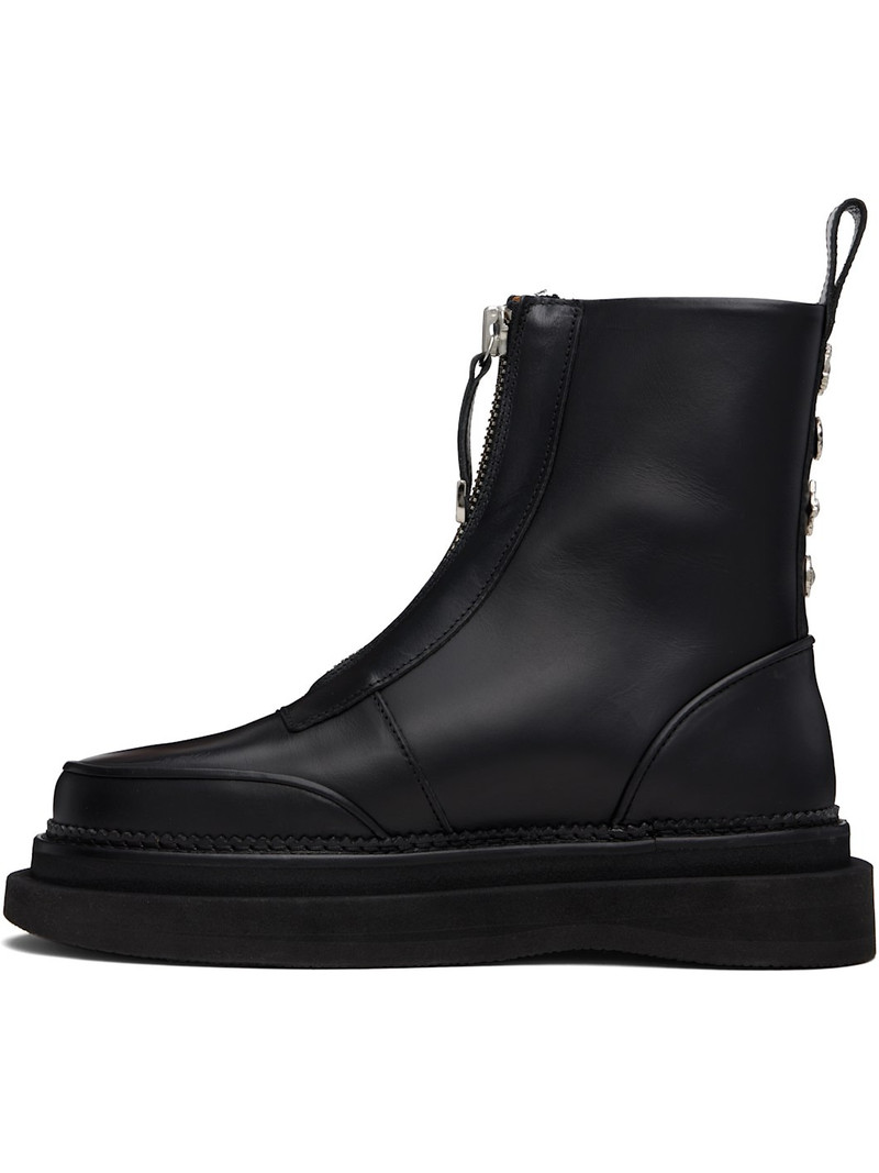 Black Leather AJ1430 Zip-Up Boots 3