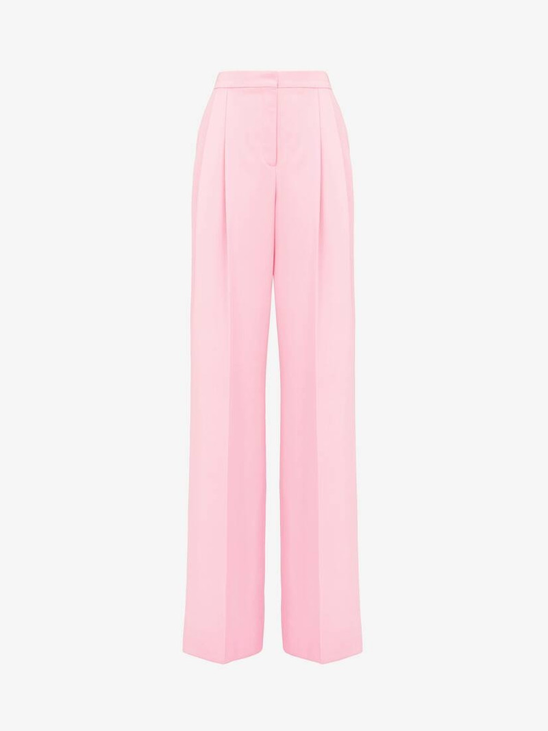 Women's Double Pleat 넓은 다리 바지 에 Pale 핑크 - 1
