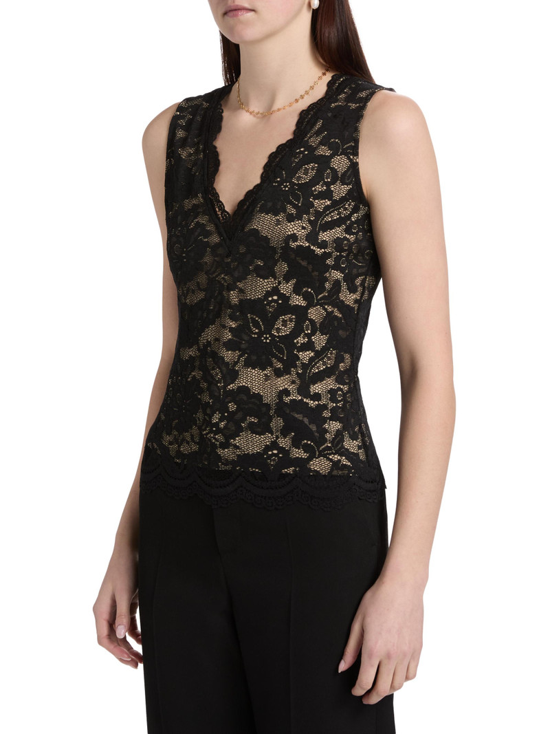 Women's Leila Floral Stretch-Lace Tank - Black Beige 4