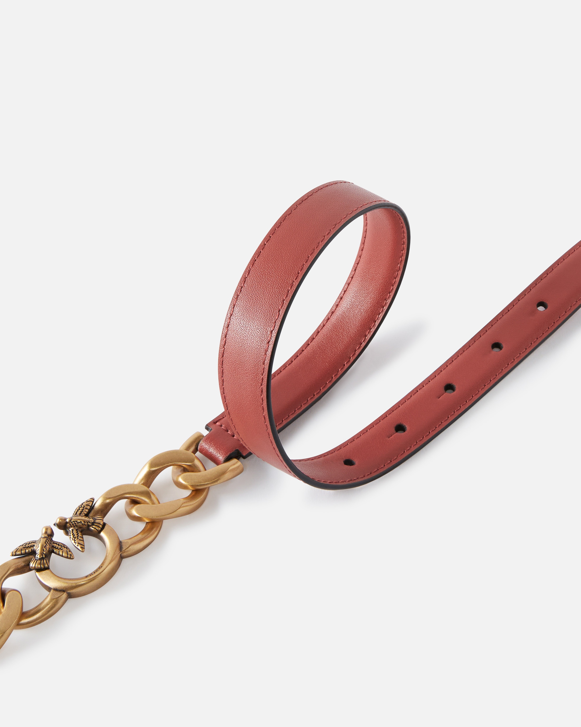 THIN LEATHER 2 CM BELT WITH CHAIN - 4