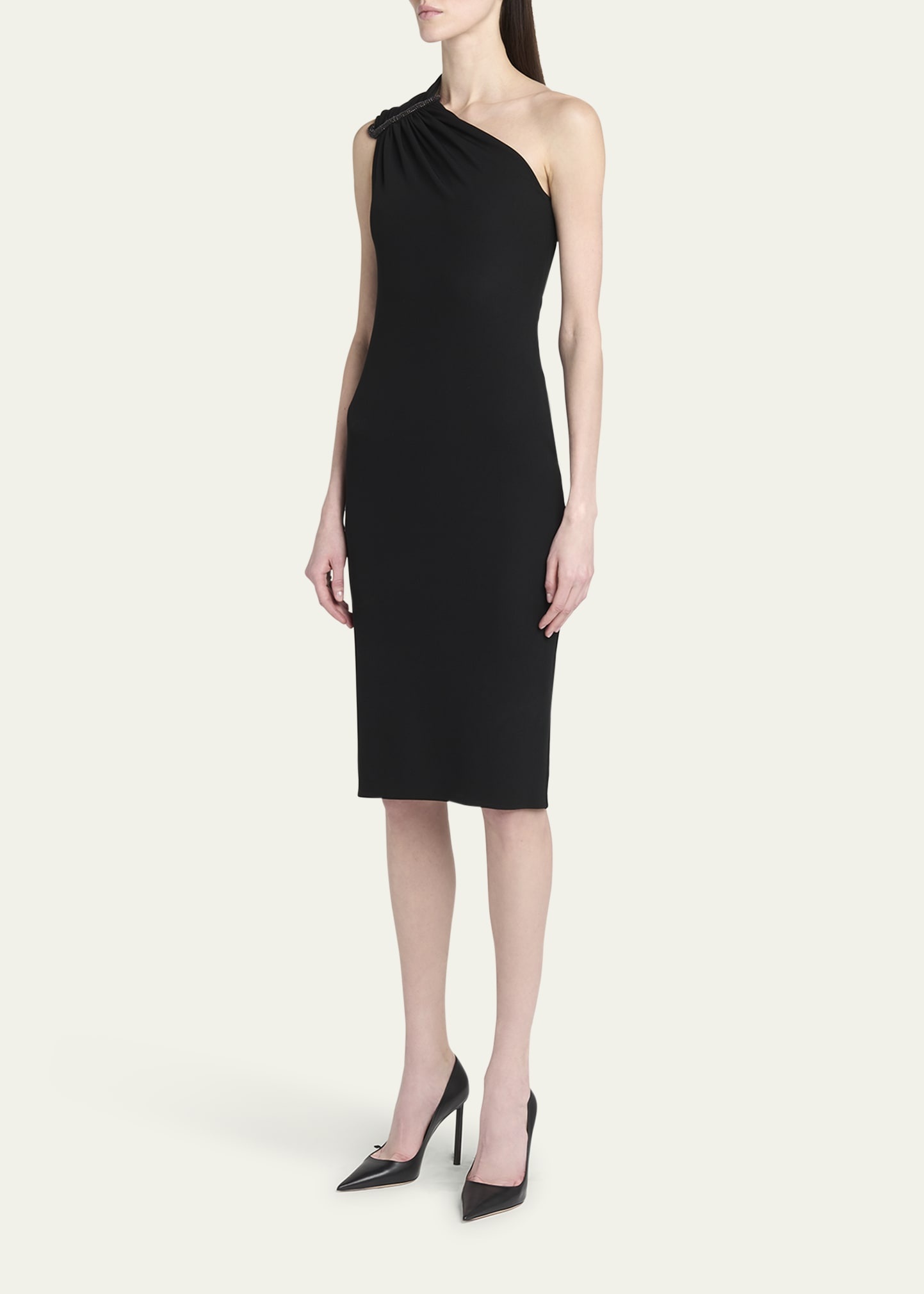 Strass Ruched One-Shoulder Dress - 4
