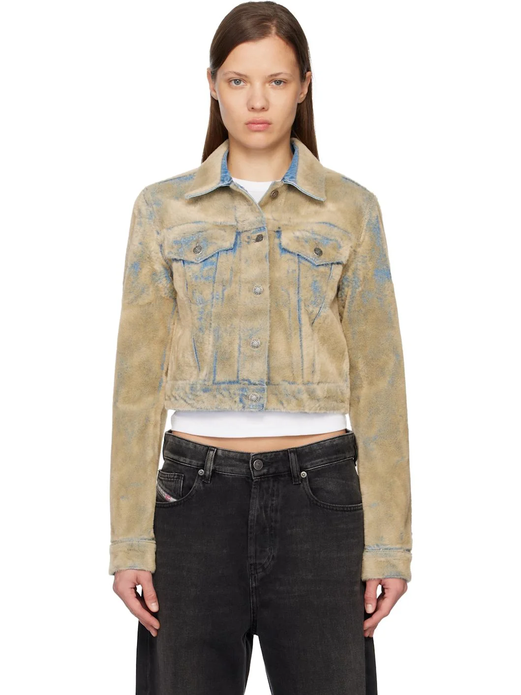 Blue Flocked Denim Jacket - 1