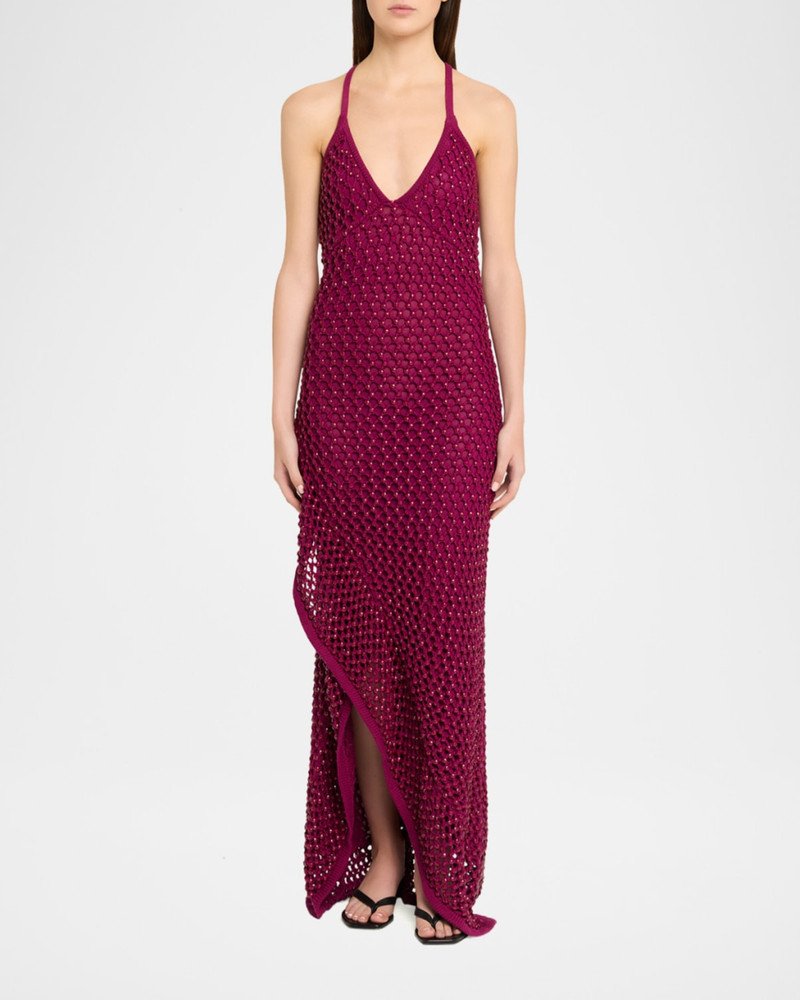 diotima Riki Crystal Crochet Knit Halter Maxi Dress outlook