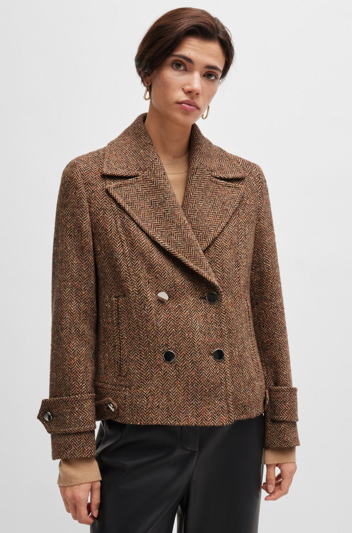 REGULAR-FIT DOUBLE-BREASTED COAT IN HERRINGBONE TWEED - 7