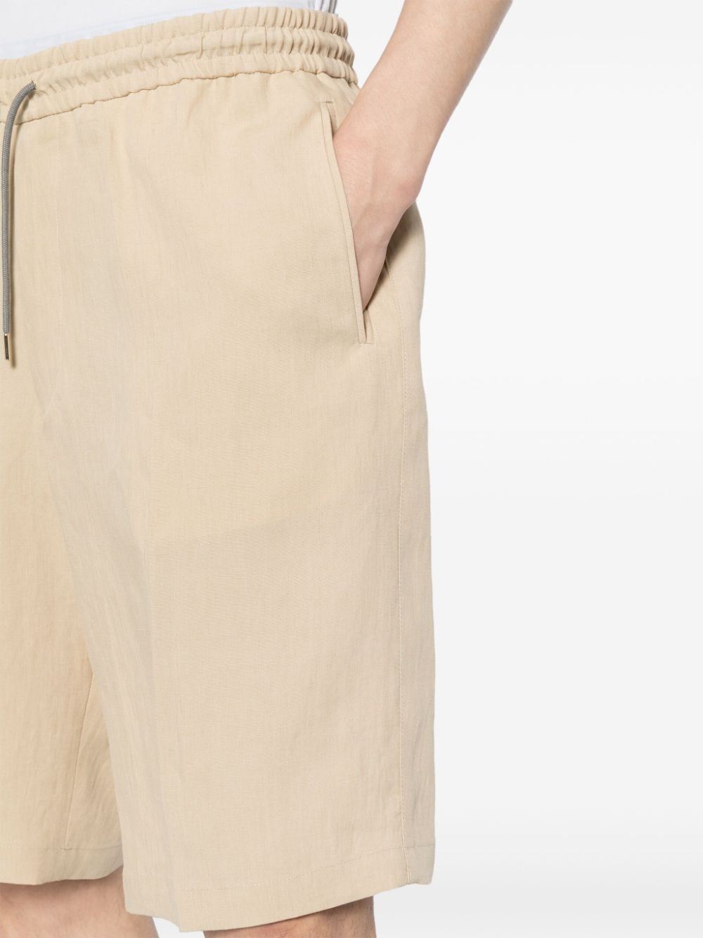 drawstring-waist linen shorts - 5
