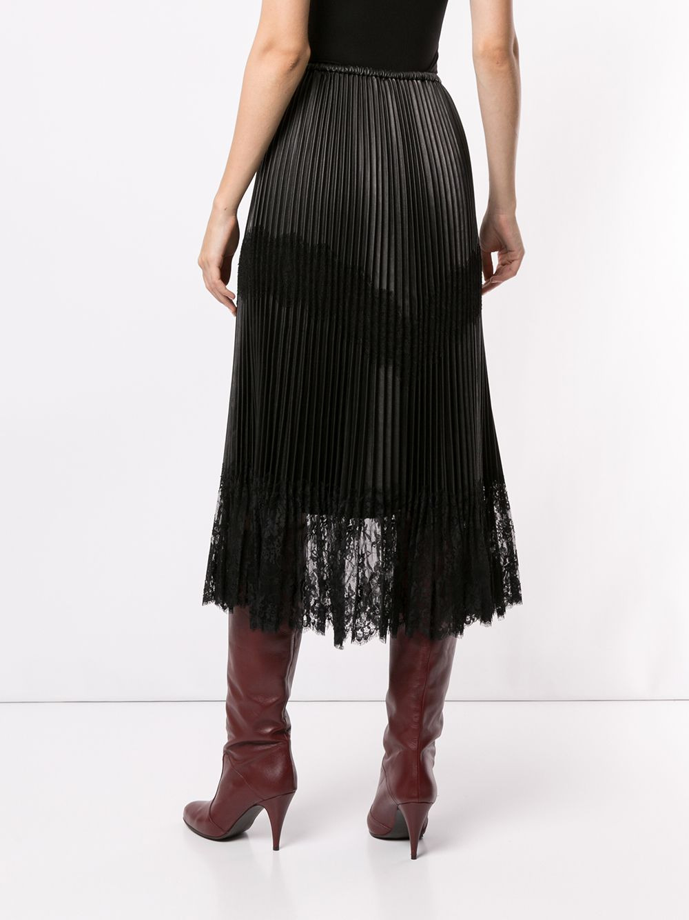 pleated lace trim midi skirt - 4