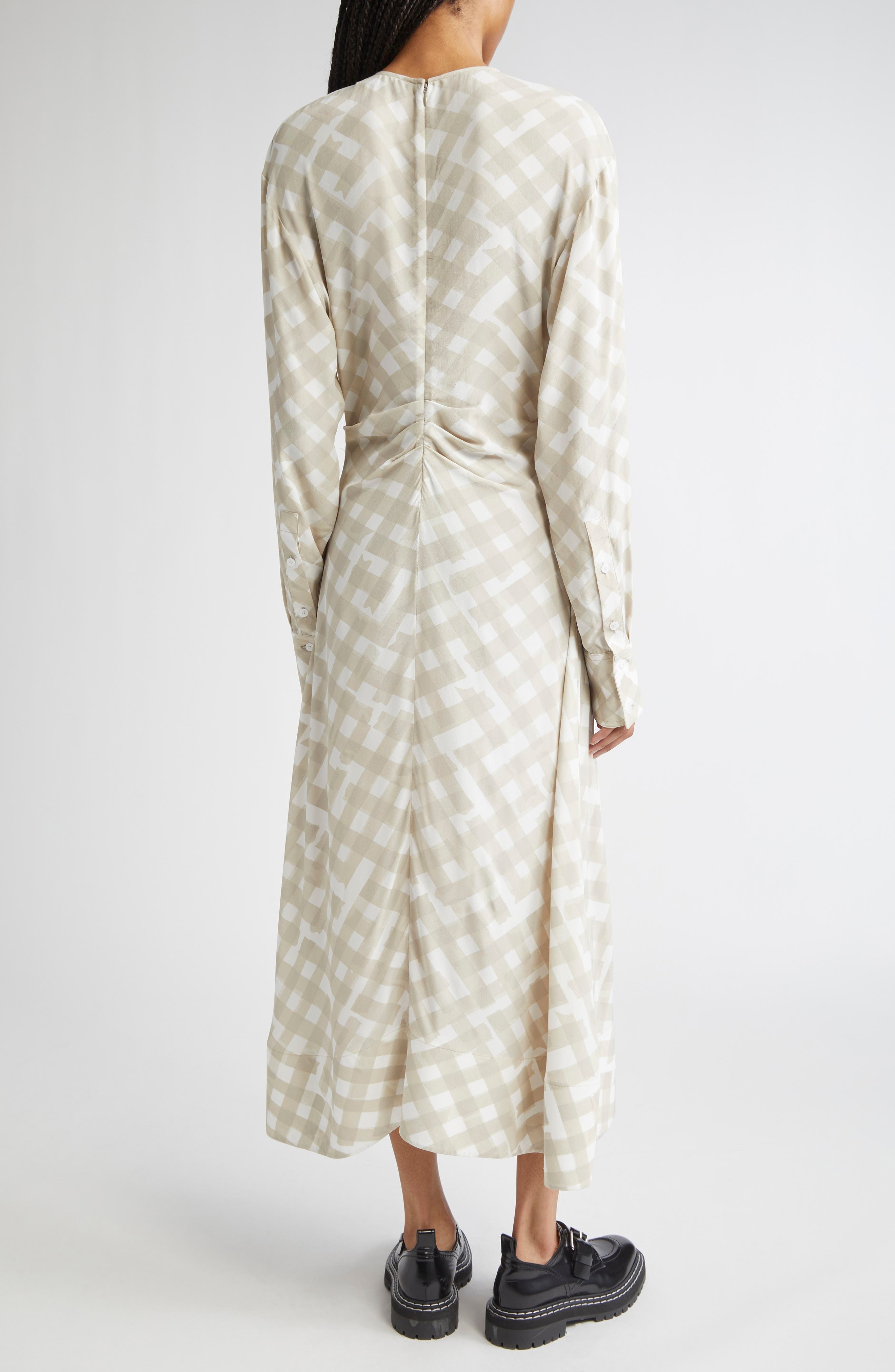 Proenza Schouler Keria Long Sleeve Crepe Midi Dress in Oyster Multi at Nordstrom - 2