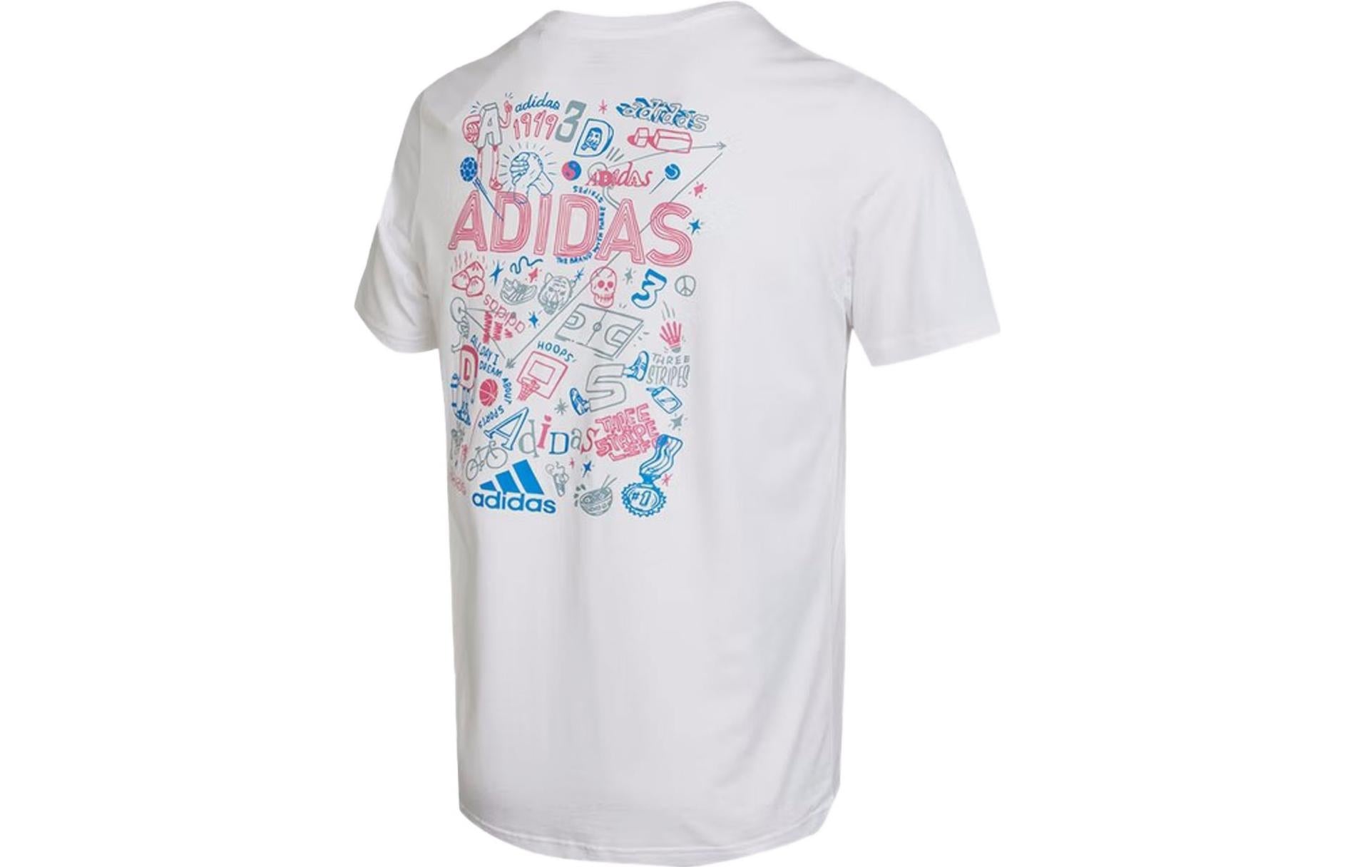 Men's adidas Back Printing Casual Round Neck Pullover Short Sleeve White T-Shirt IB9423 - 2