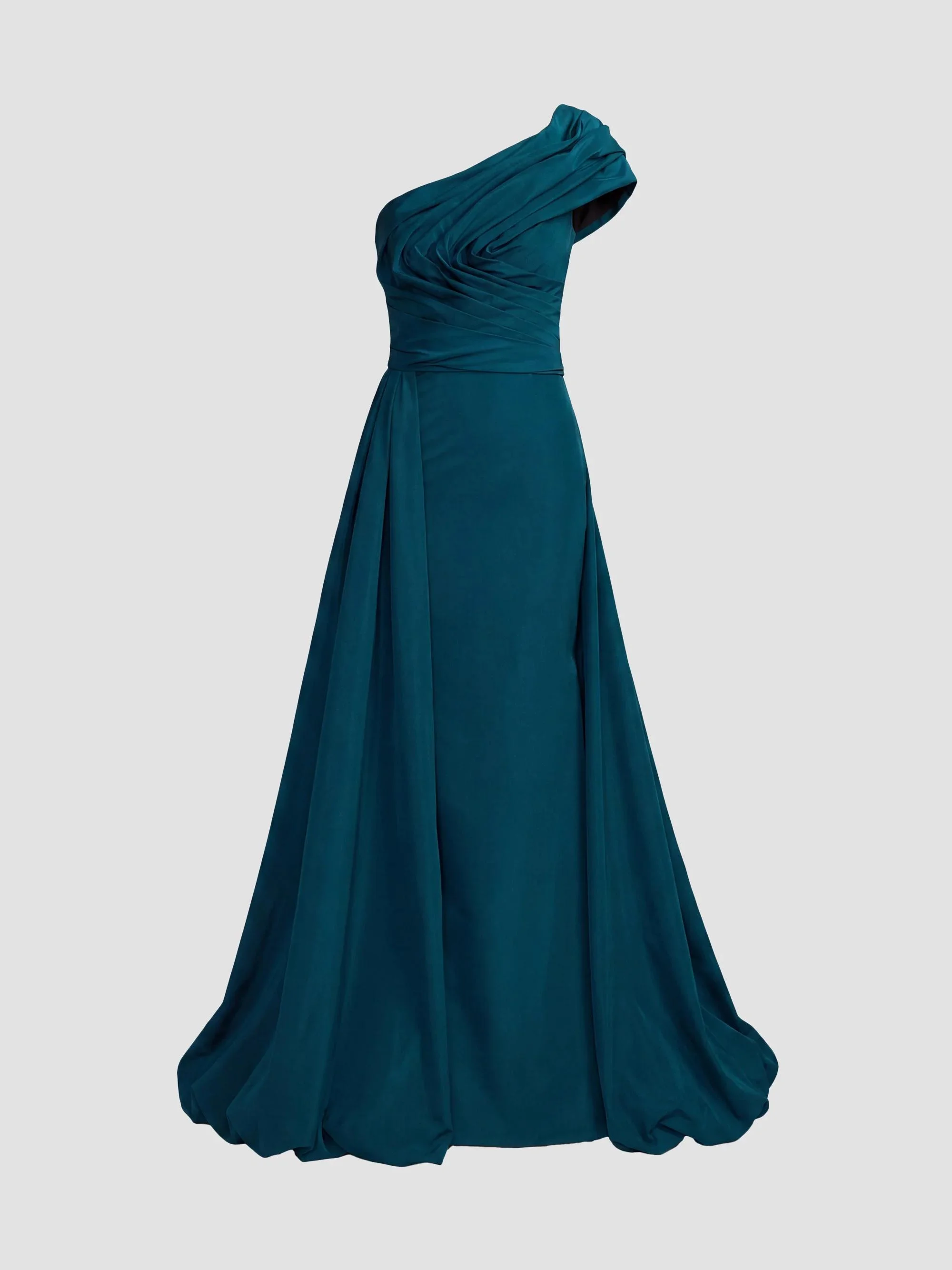 Women's Faille One-Shoulder Gown - Ocean - 1