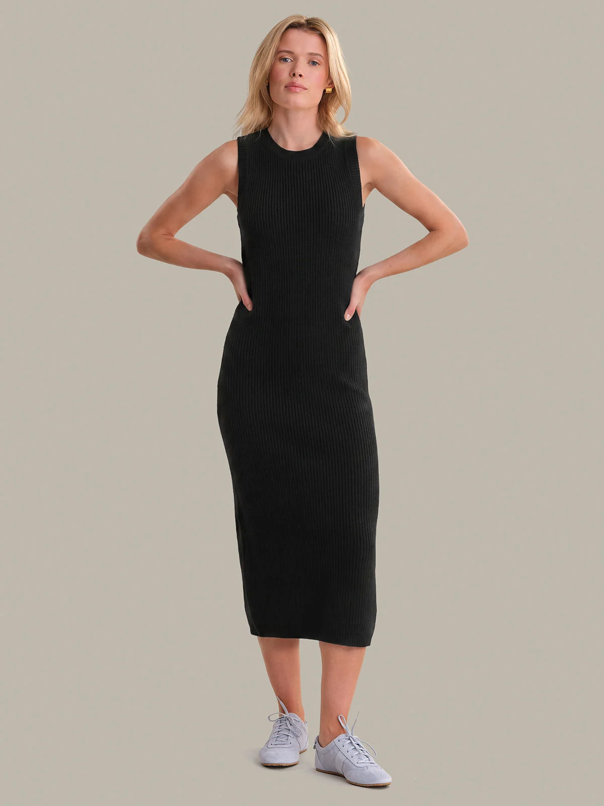 Emma: Crewneck Shaker Stitch Tank Dress - 1