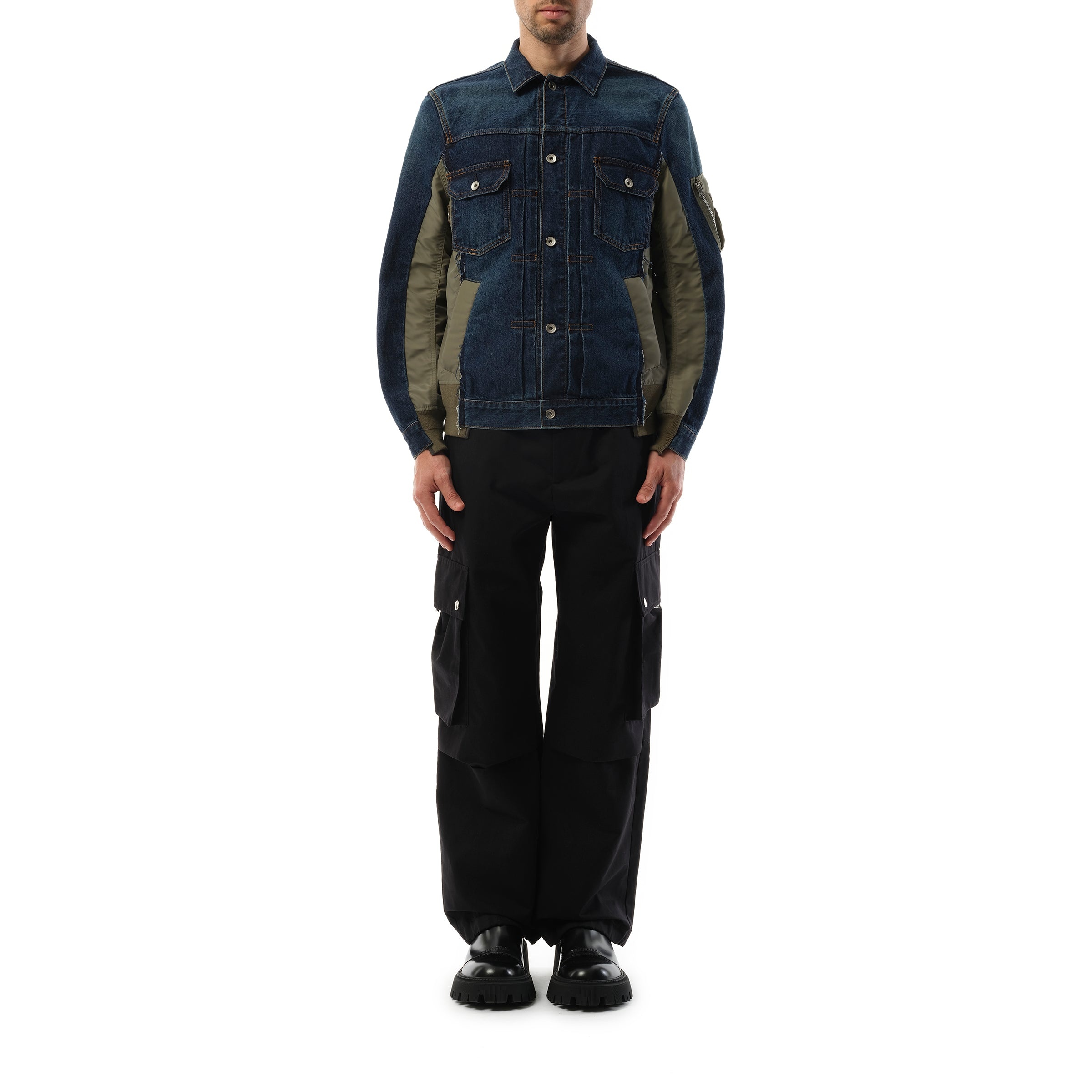 Denim Nylon Twill Jacket in Blue - 4