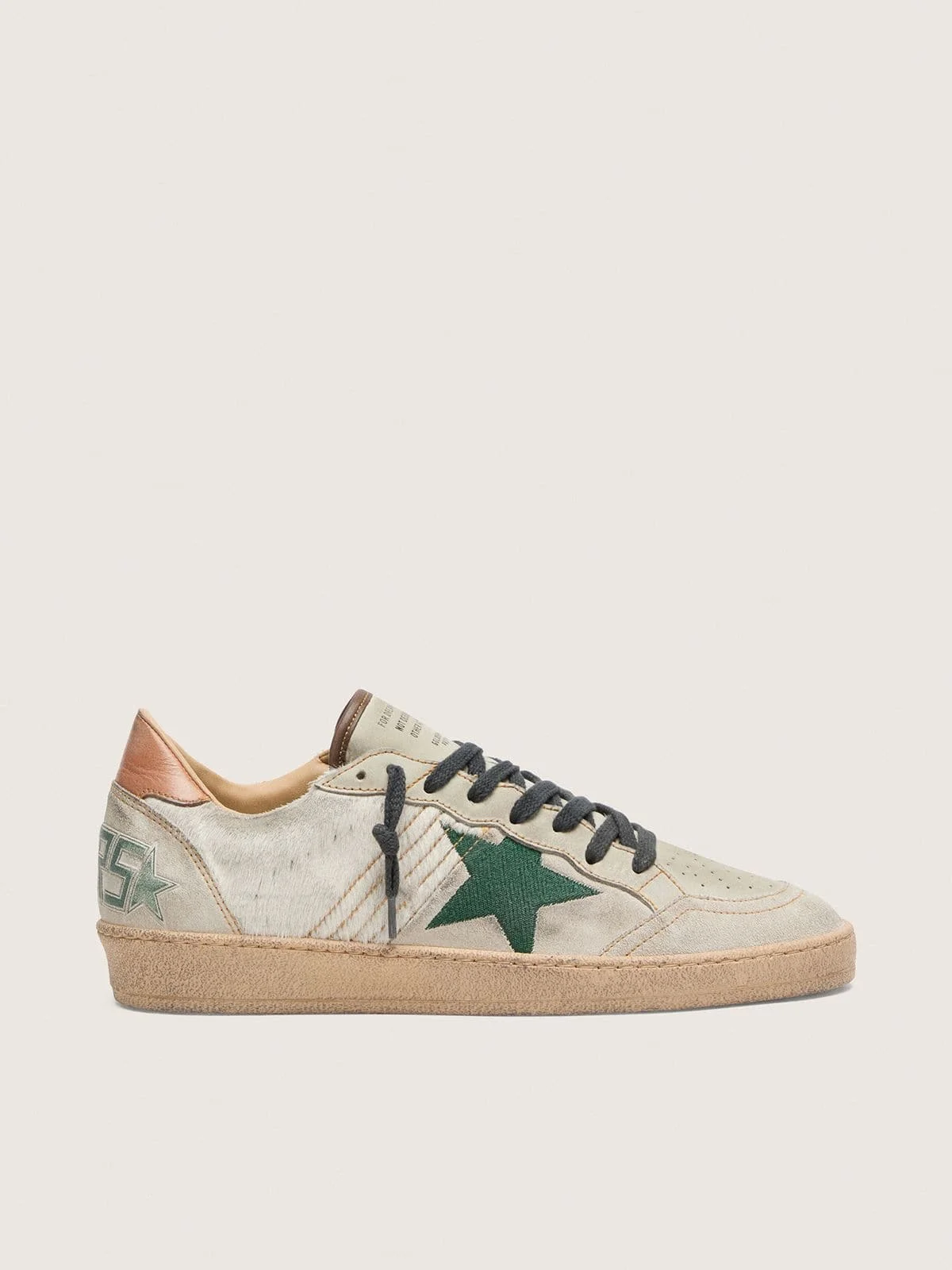 Men’s Ball Star LTD in white pony skin and gray suede with green star - 1