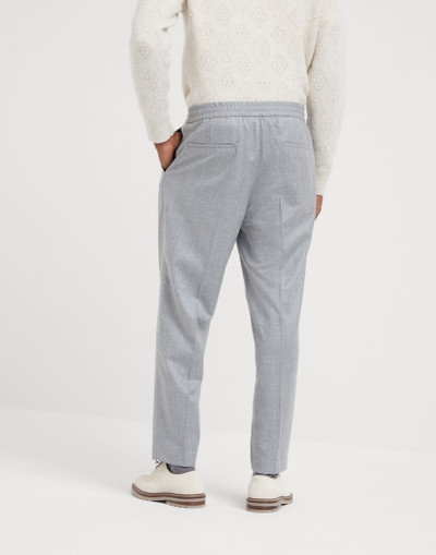 Brunello Cucinelli Virgin wool flannel leisure fit trousers with drawstring and double pleats outlook
