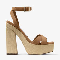 JIMMY CHOO Gaia 140 Rattan Suede Platform Sandals | REVERSIBLE