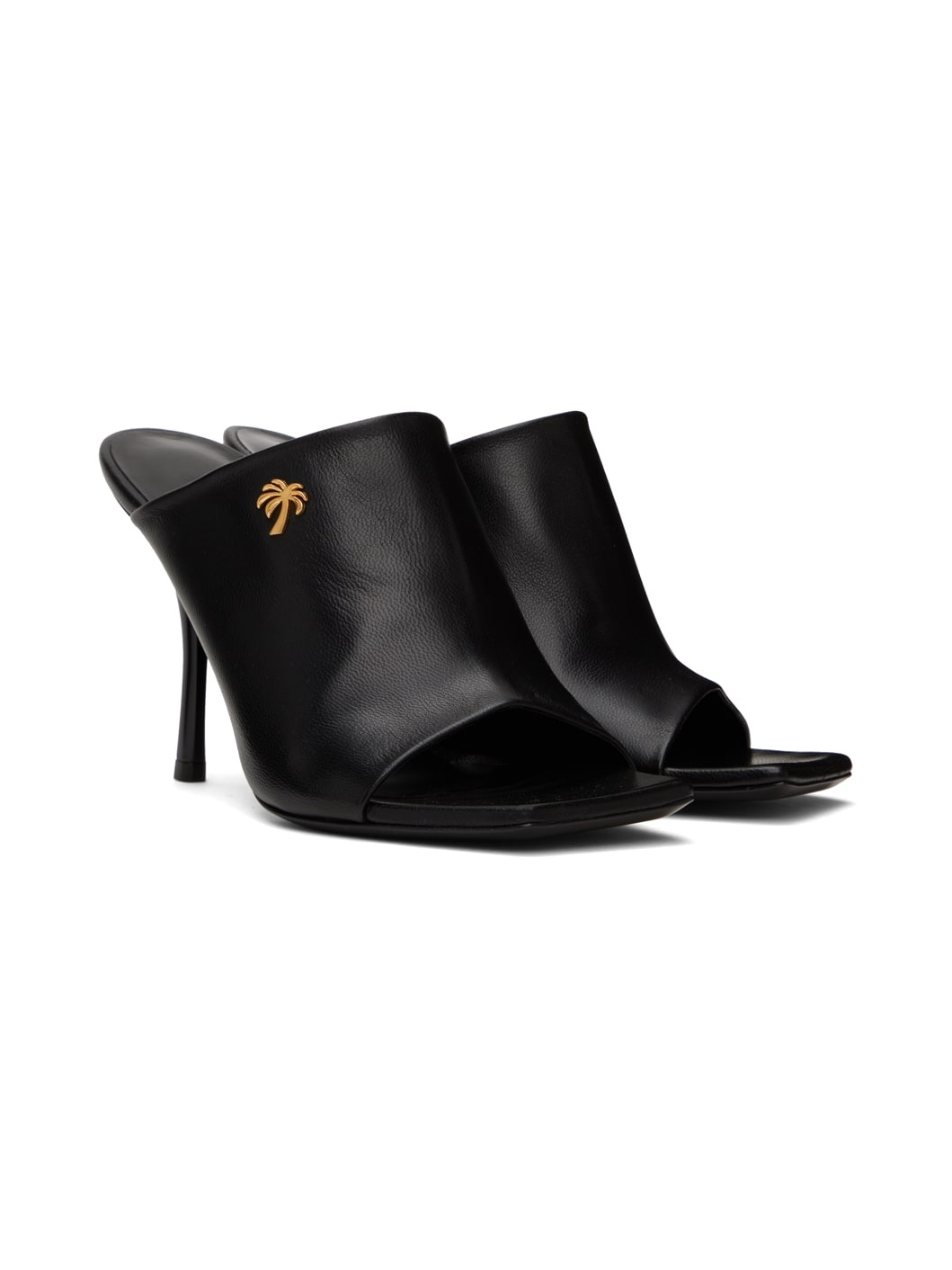 Black Palm Open Toe Mules - 4