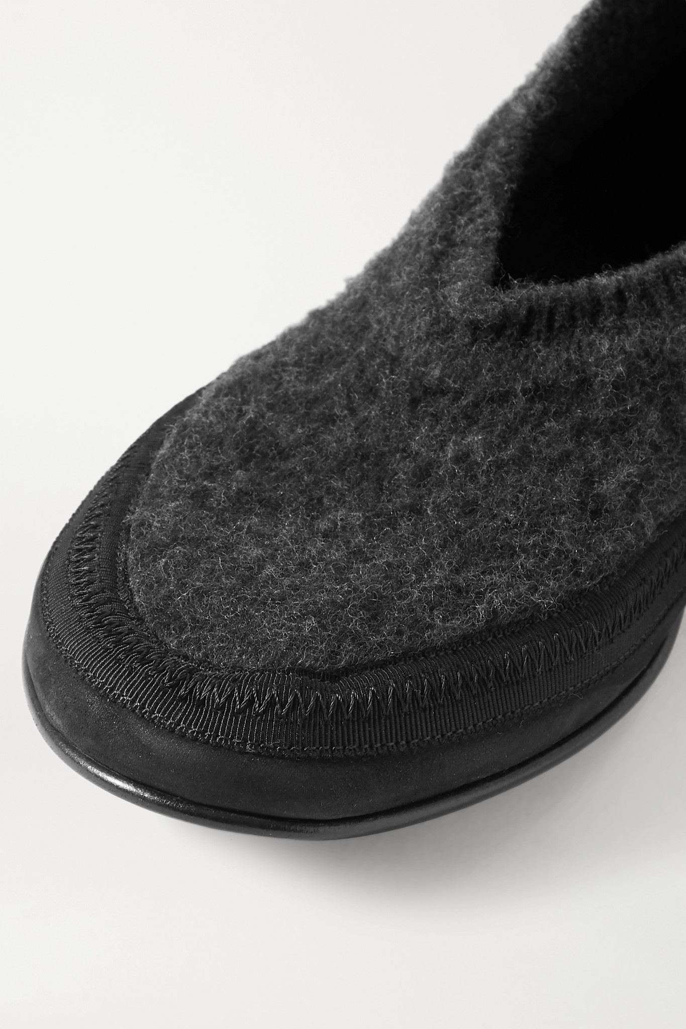 Fairy grosgrain and suede-trimmed cashmere slippers - 4