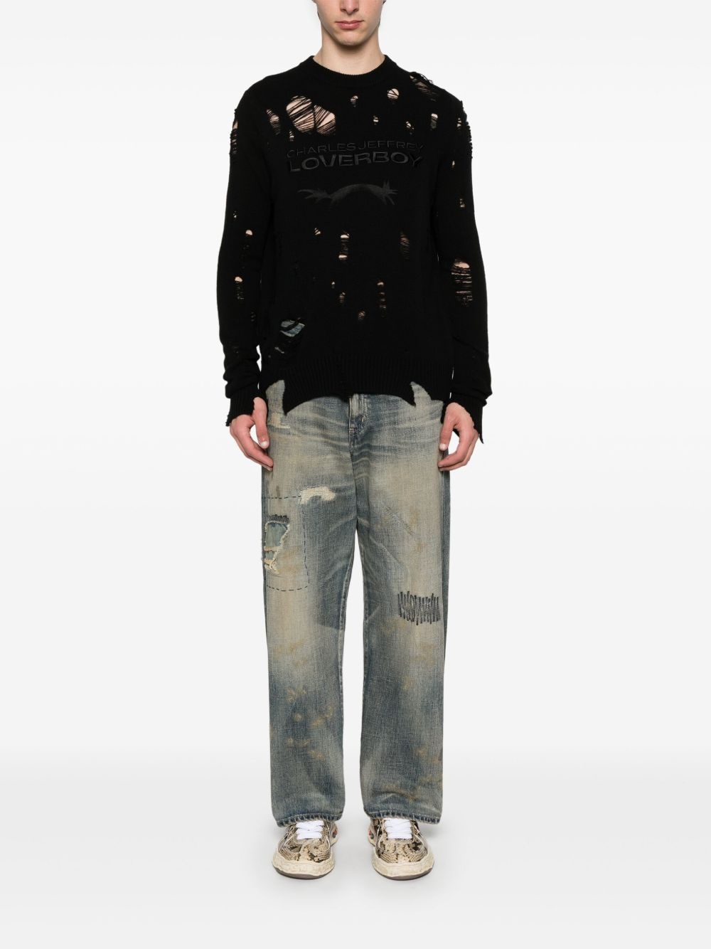 logo distressed sweater - 2
